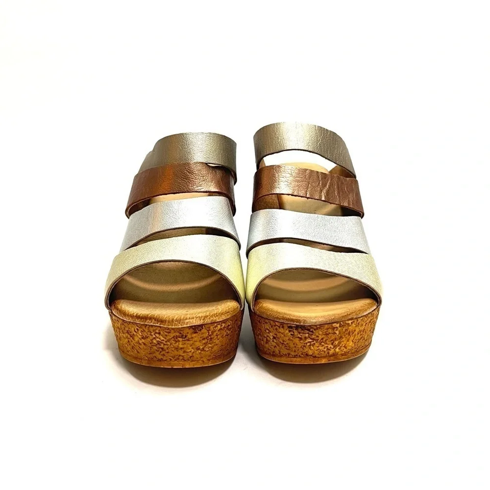 Vintage Y2K multicolor metallic leather strappy platform heels